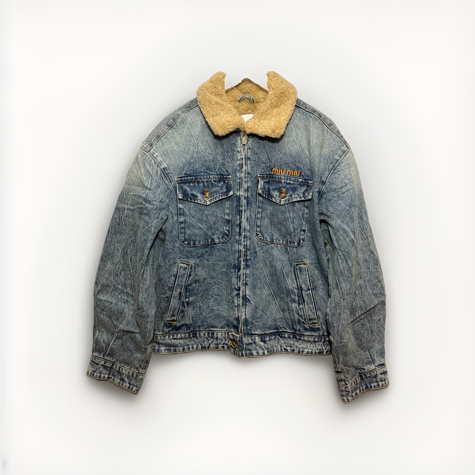Miu Miu Denim Shearling Trucker Jacket It 38 Us Xs Nwt Made In Italy